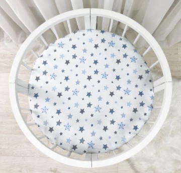 Husa saltea rotunda patut bebe / copii cu elastic, Stelute albastre